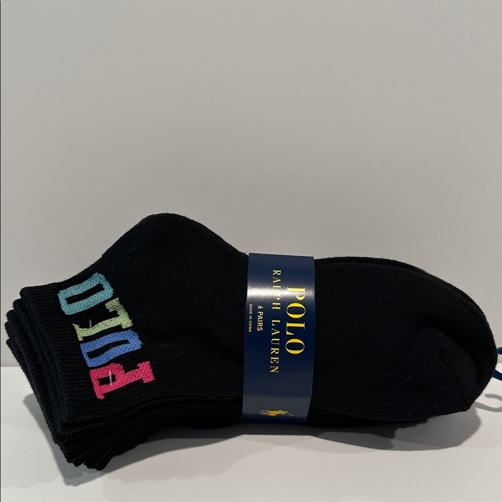 Polo Ralph Lauren Black Quarter Polo (6) Pack Men’s Socks.